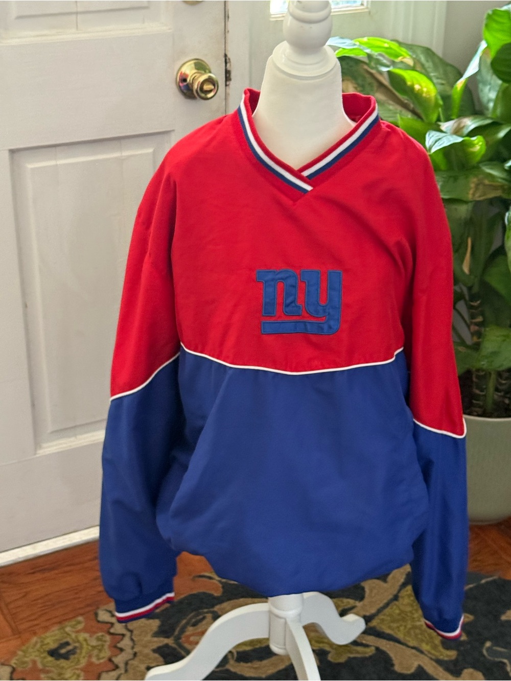 Vintage 1990’s Men’s NFL Red and Blue NY Giants Pullover WindBreaker